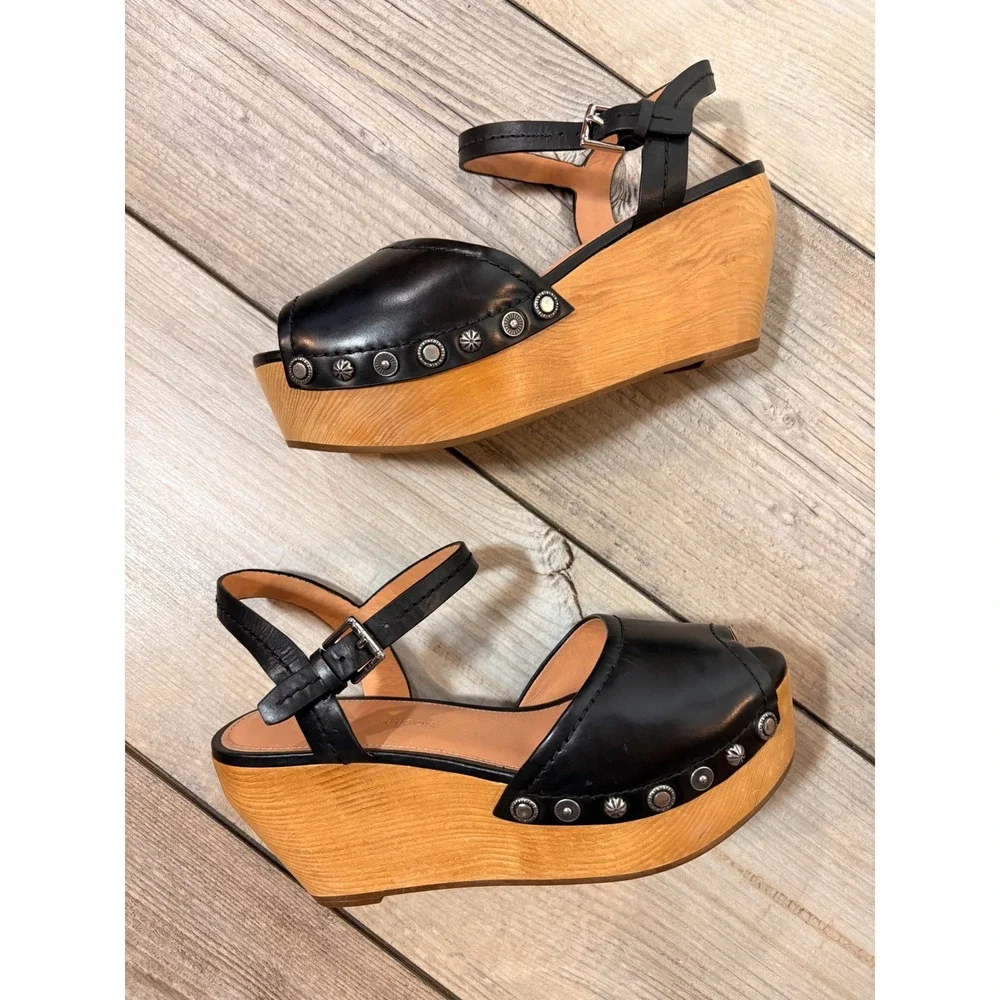 Sigerson Morrison Black Leather Cailey Platform Sandals Women's 8 Casual Retro
